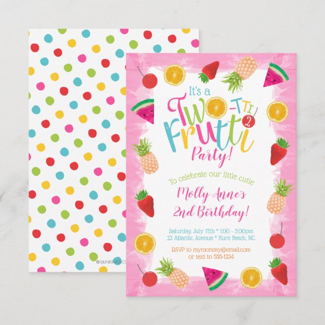 Cute 2nd Birthday Two-tti Frutti Fruits Invitation (Front/Back)