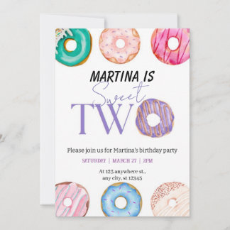 Cute 2nd Two sweet doughnut theme birthday party Invitation