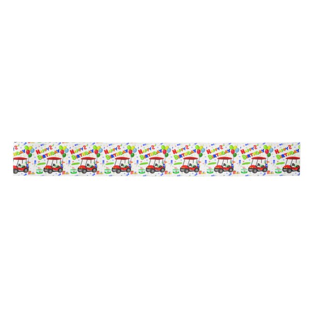 Cute 2st Birthday Red Golf Cart Boy's  Satin Ribbon (Front)