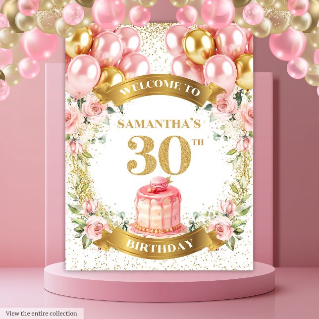 Cute 30th Birthday Blush Gold Celebration Backdrop Tapestry (Cute 30th Birthday Blush Gold Celebration Backdrop)