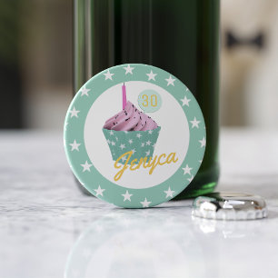 Cute 30th Birthday Cupcake Monogram Bottle Opener