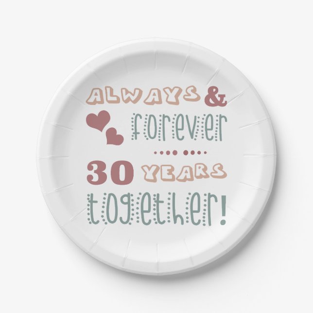 Cute 30th Wedding Anniversary Paper Plate (Front)