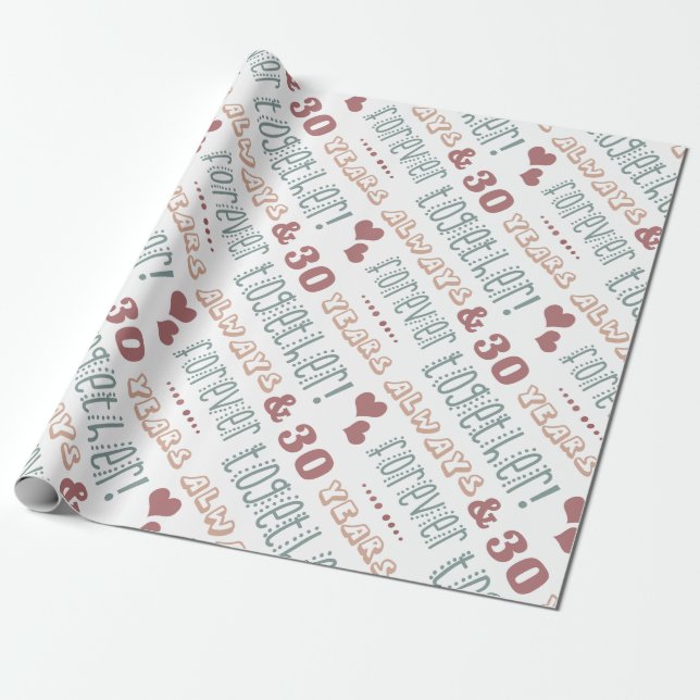 Cute 30th Wedding Anniversary Wrapping Paper (Unrolled)