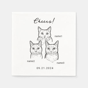 Cute 3 Cats Cheers Wedding Cocktail  Napkin