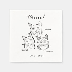 Cute 3 Cats Cheers Wedding Cocktail  Napkin