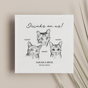 Cute 3 Cats Drinks On Us Wedding  Napkin