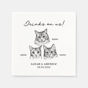 Cute 3 Cats Drinks On Us Wedding  Napkin