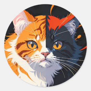 Cute 3-color cat face classic round sticker
