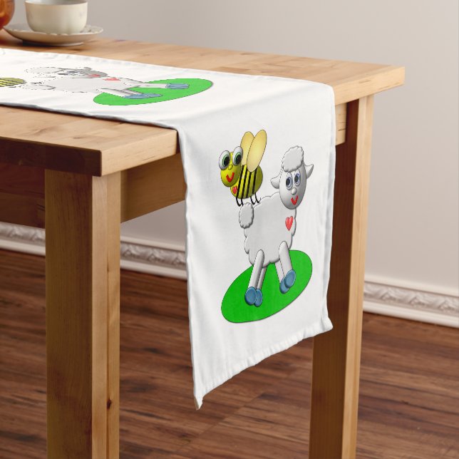 Cute 3-D Look Bee and Lamb Short Table Runner (In Situ)