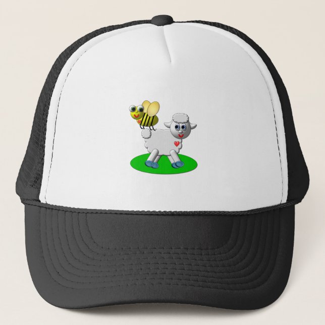 Cute 3-D Look Bee and Lamb Trucker Hat (Front)