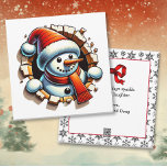 Cute 3-d Snowman Personalised Christmas Holiday Card<br><div class="desc">Adorable nostalgic personalised Christmas card. Cute snowman coming through a hole in the wall with Santa hat and red scarf. Back has a place where you can personalise your holiday greeting and add your names.</div>