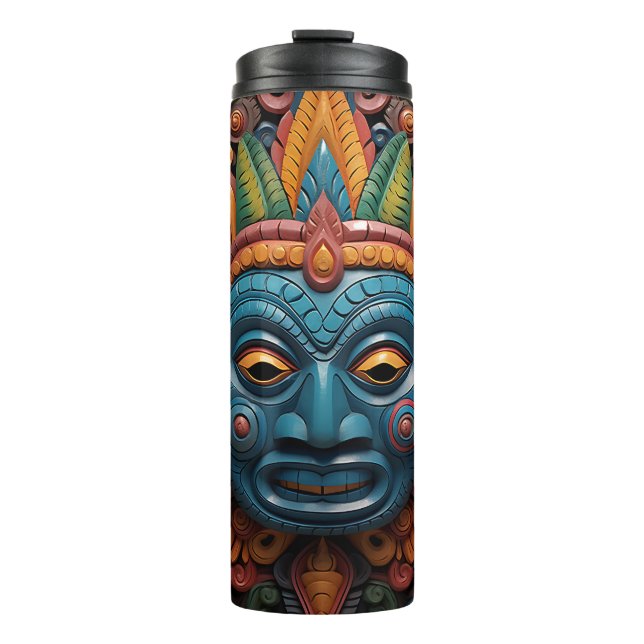 Cute 3-D Tiki Mask Thermal Tumbler (Front)