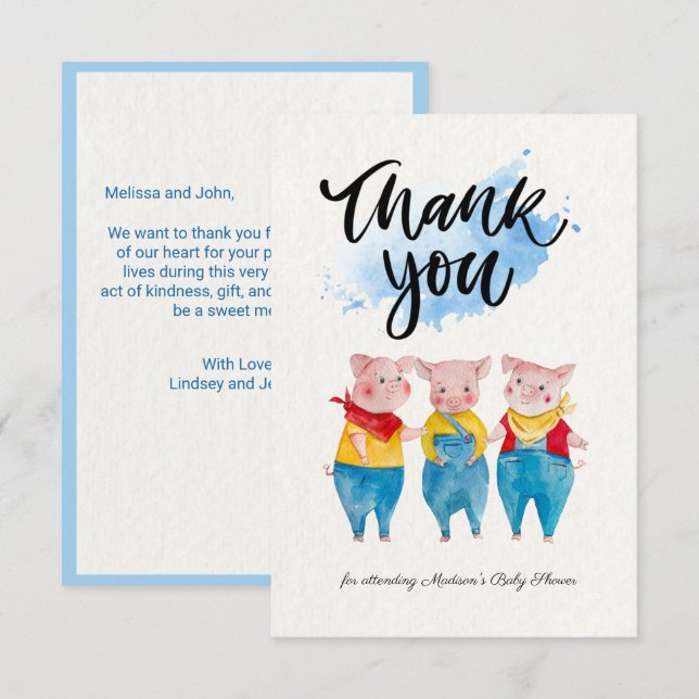 Cute 3 Little Pigs Baby Shower Thank You Card (Front/Back)