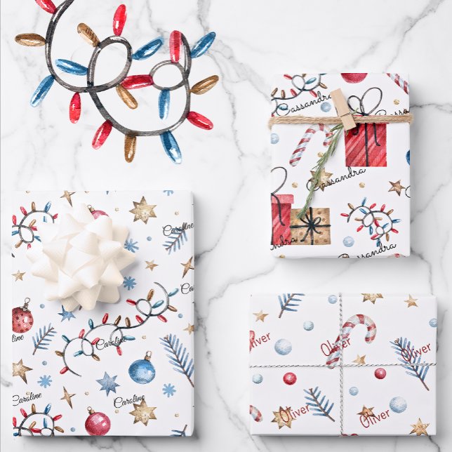 Cute, 3 Names, Christmas Patterns 19x29 Wrapping Paper Sheet (Creator Uploaded)