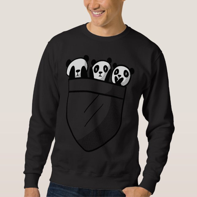 Cute 3 Panda Cubs Posing in a Pocket as Wise Monke Sweatshirt (Front)