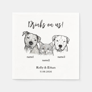 Cute 3 Pets Drinks on Us Dog Cat Wedding  Napkin