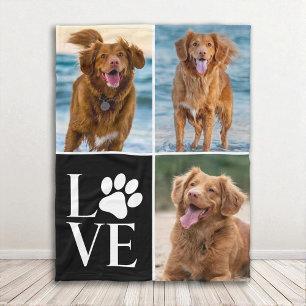 Cute 3 Photo Collage Dog Lover Paw Print Pet Fleece Blanket