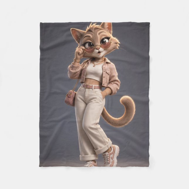 Cute 3D Animated Cat Fleece Blanket for Kids - Sof (Front)