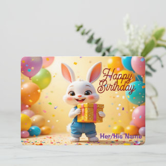 Cute 3D Bunny Happy Birthday Card