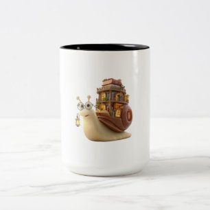 Cute 3D Cartoon Library Snail Bookworm Two-Tone Mu Coffee Mug