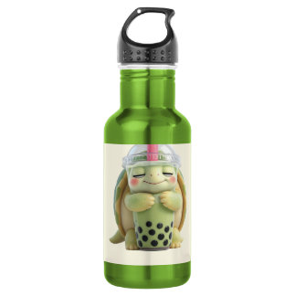 Cute 3D Cartoon Turtle Hugging Matcha Boba Tea Ill 532 Ml Water Bottle