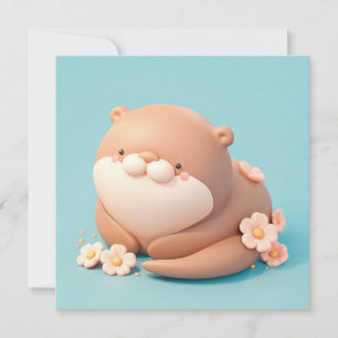 Cute 3D Clay Otter with Pink Flowers Postcard