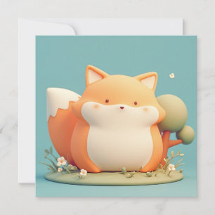 Cute 3D Clay Red Fox in Forest Meadow Postcard