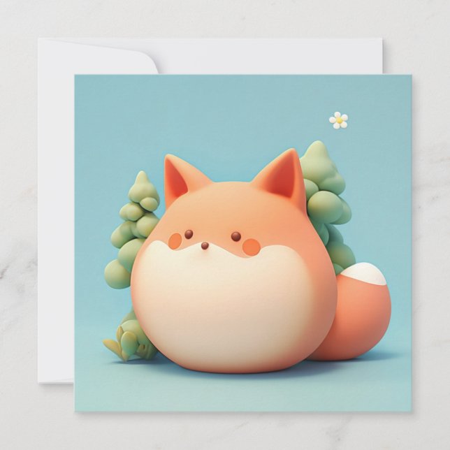 Cute 3D Clay Red Fox in Forest Scene Postcard (Front)