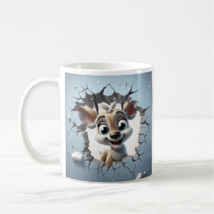 CUTE 3D DEER CRACK  COFFEE MUG
