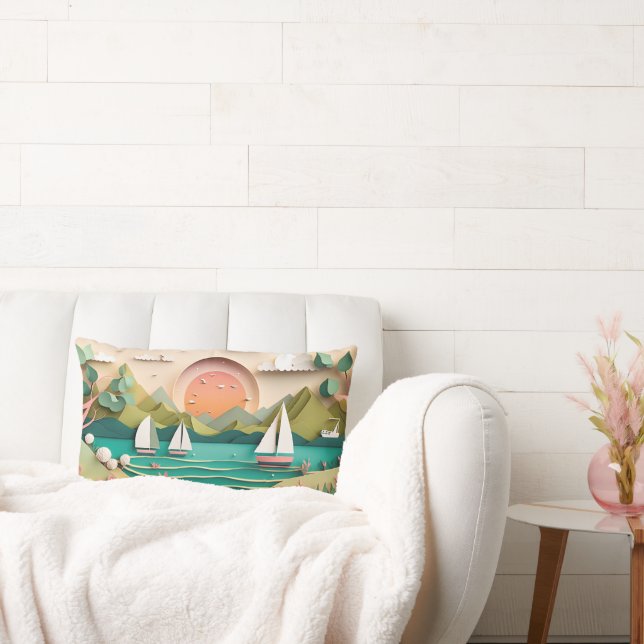 cute 3d effect beach house  lumbar cushion (Couch)