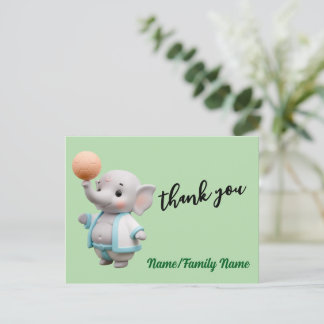 Cute 3D Elephant Baby Shower Thank You Postcard