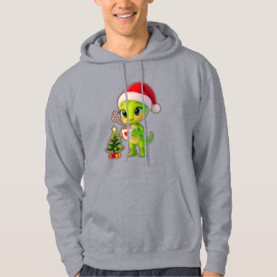 **Cute 3D Green Alien in Santa Hat with Hot Chocol Hoodie