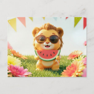 Cute 3D Leo Zodiac Lion Postcard