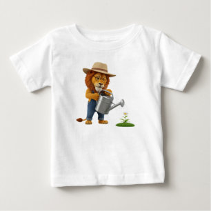 Cute 3D Lion Gardener Character Watering Flower in Baby T-Shirt