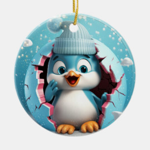 Cute 3D Penguin Xmas Ceramic Tree Decoration