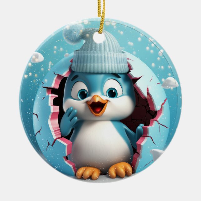 Cute 3D Penguin Xmas Ceramic Tree Decoration (Front)