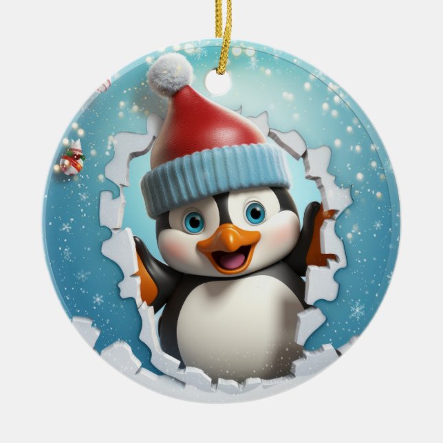 Cute 3D Penguin Xmas Ceramic Tree Decoration (Front)