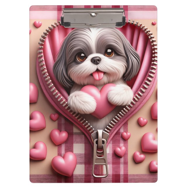 Cute 3D Puppy in a Pink and White Background (12) Clipboard (Front)