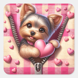 Cute 3D Puppy in a Pink and White Background (15) Square Sticker