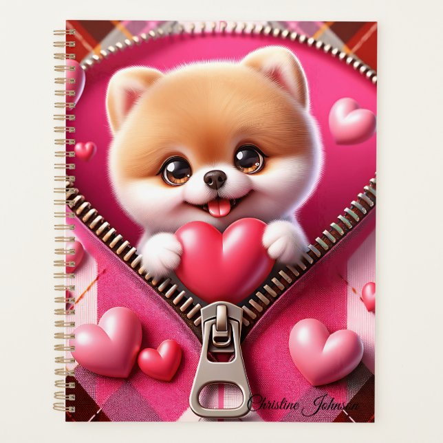 Cute 3D Puppy in a Pink and White Background (2) Planner (Front)