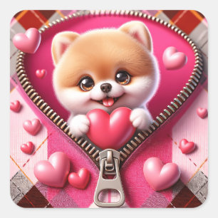 Cute 3D Puppy in a Pink and White Background (2) Square Sticker