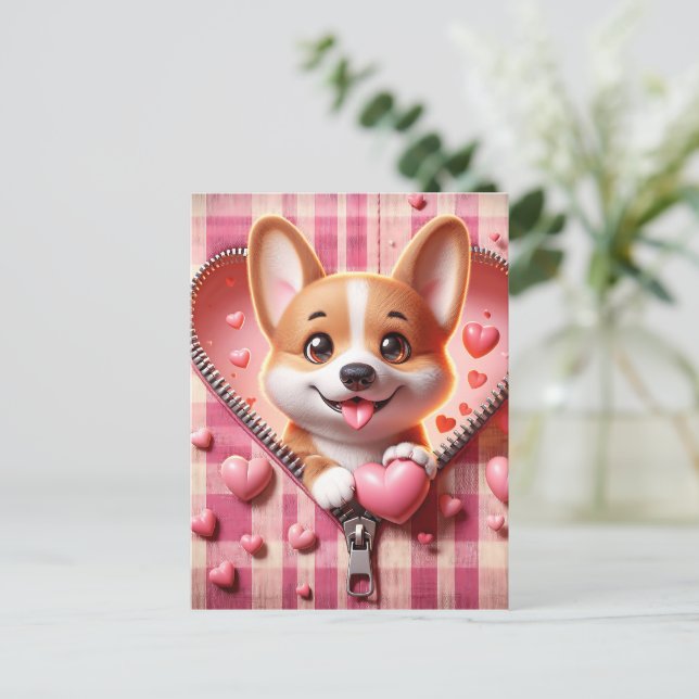 Cute 3D Puppy in a Pink and White Background (31) Postcard (Standing Front)