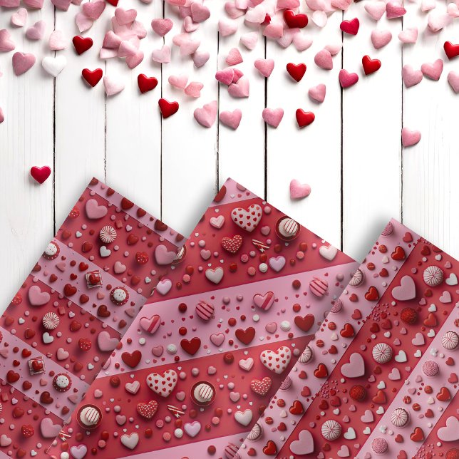 Cute 3D Red Pink Hearts Candy Valentines Day Wrapping Paper Sheet (Cute 3D Red Pink Hearts Candy Valentines Day Wrapping Paper Sheets)