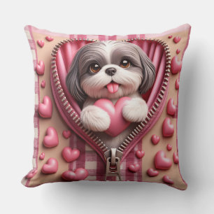 Cute 3D Shih Tzu in a Pink and White Background Cushion