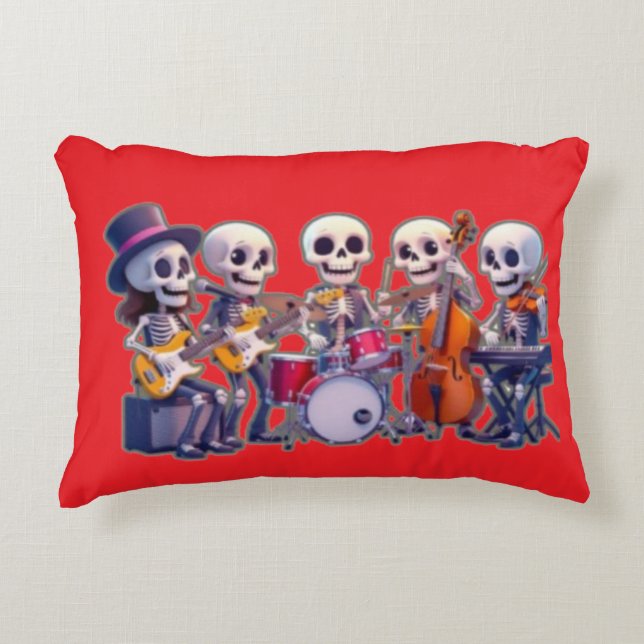 Cute 3D Skeleton Music Band – Adorable Cartoon Con Decorative Cushion (Front)