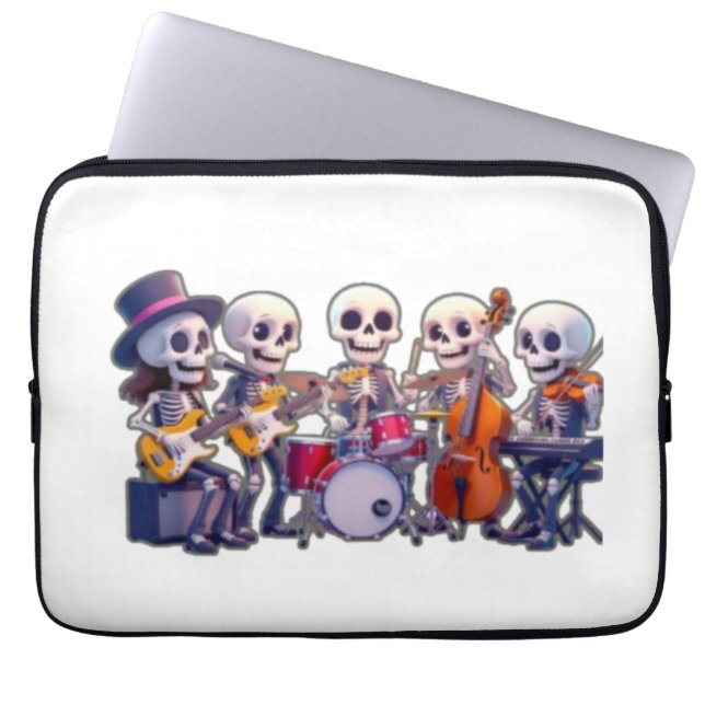 Cute 3D Skeleton Music Band – Adorable Cartoon Con Laptop Sleeve (Front)