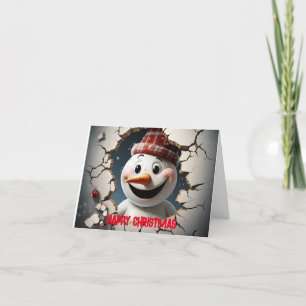 Cute 3D Snowman Happy Christmas Holiday Card