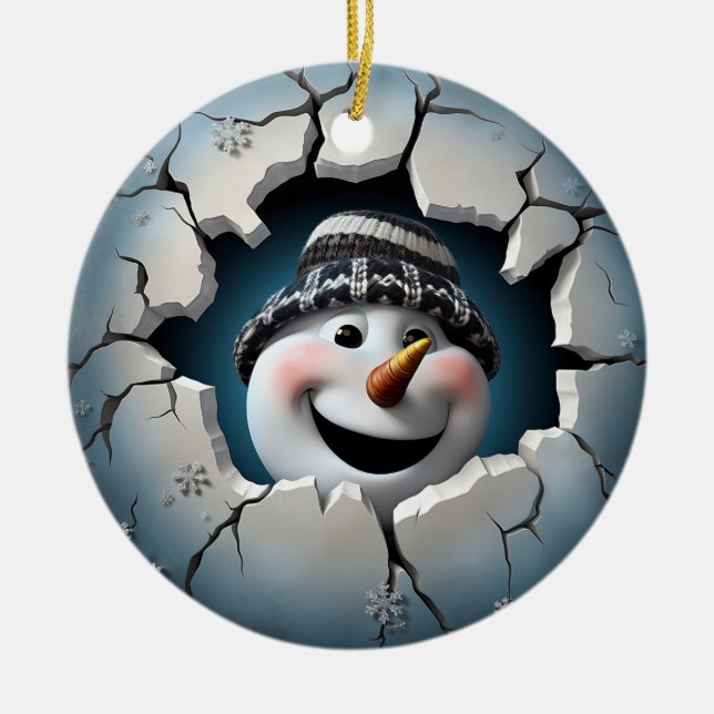 Cute 3D Snowman Xmas Ceramic Tree Decoration (Front)