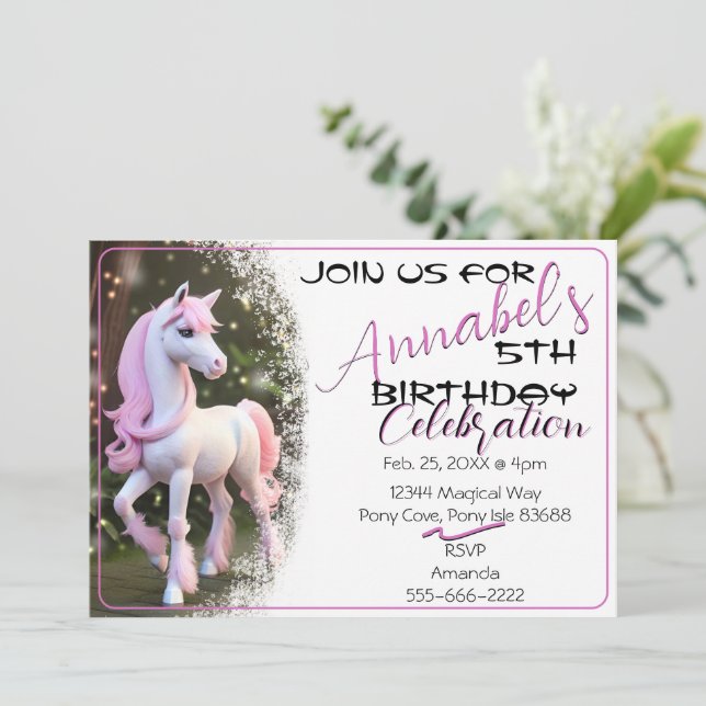 Cute 3D Spirit Pony 19 Birthday Invitation (Standing Front)