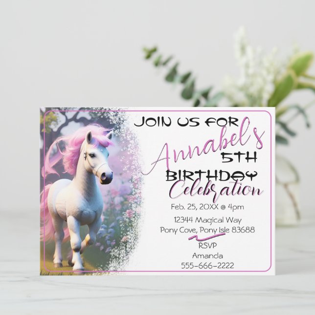 Cute 3D Spirit Pony 20 Birthday Invitation (Standing Front)